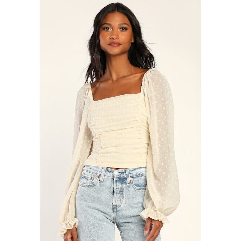 Ready To Romance Ivory Balloon Sleeve Ruched Top